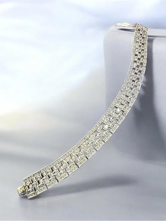 Hollywood Glamour Vintage 925 Silver Art Deco Bracelet - Picture 3 of 10